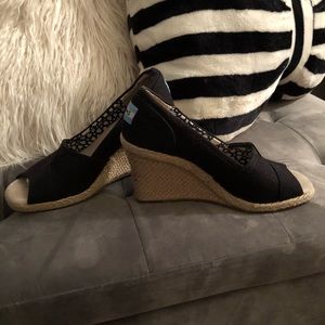 TOMS Black Wedge Espadrilles